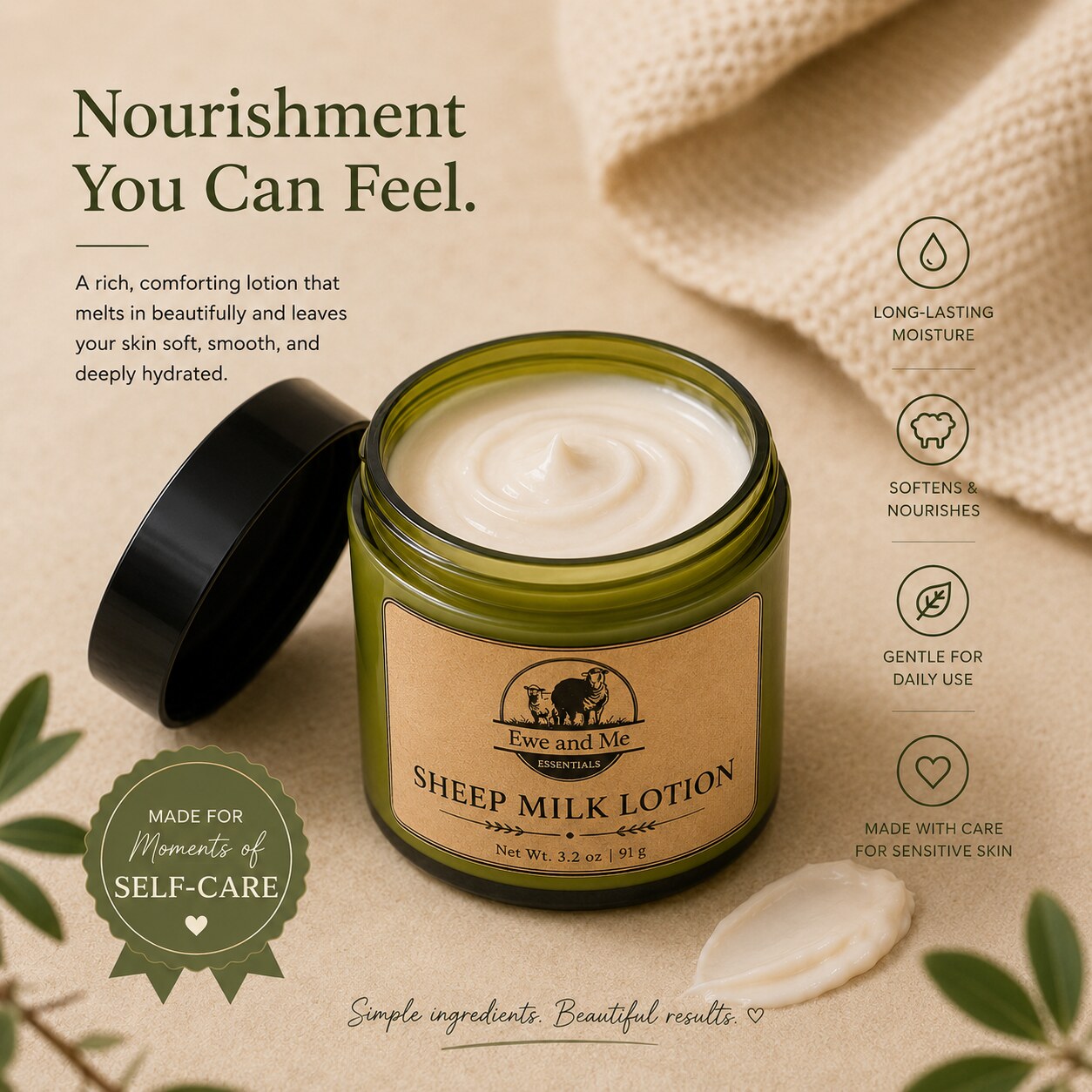 Nourishment you can feel - rich, comforting sheep milk lotion