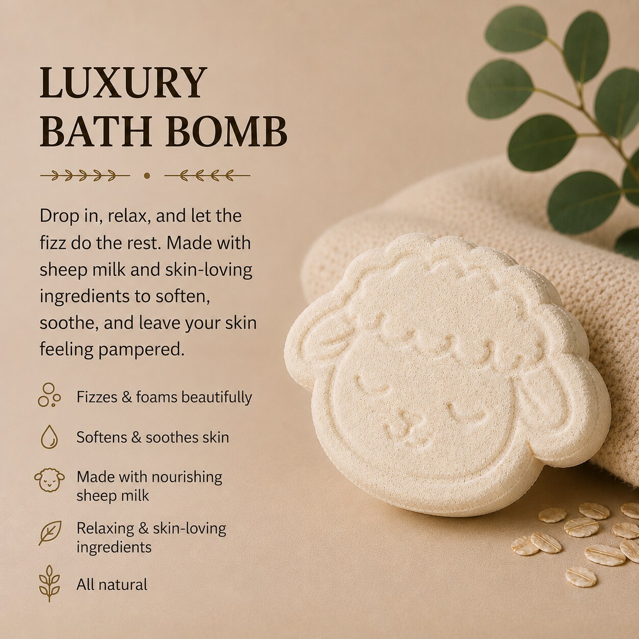 Luxury Bath Bomb — fizzes and foams with nourishing sheep milk