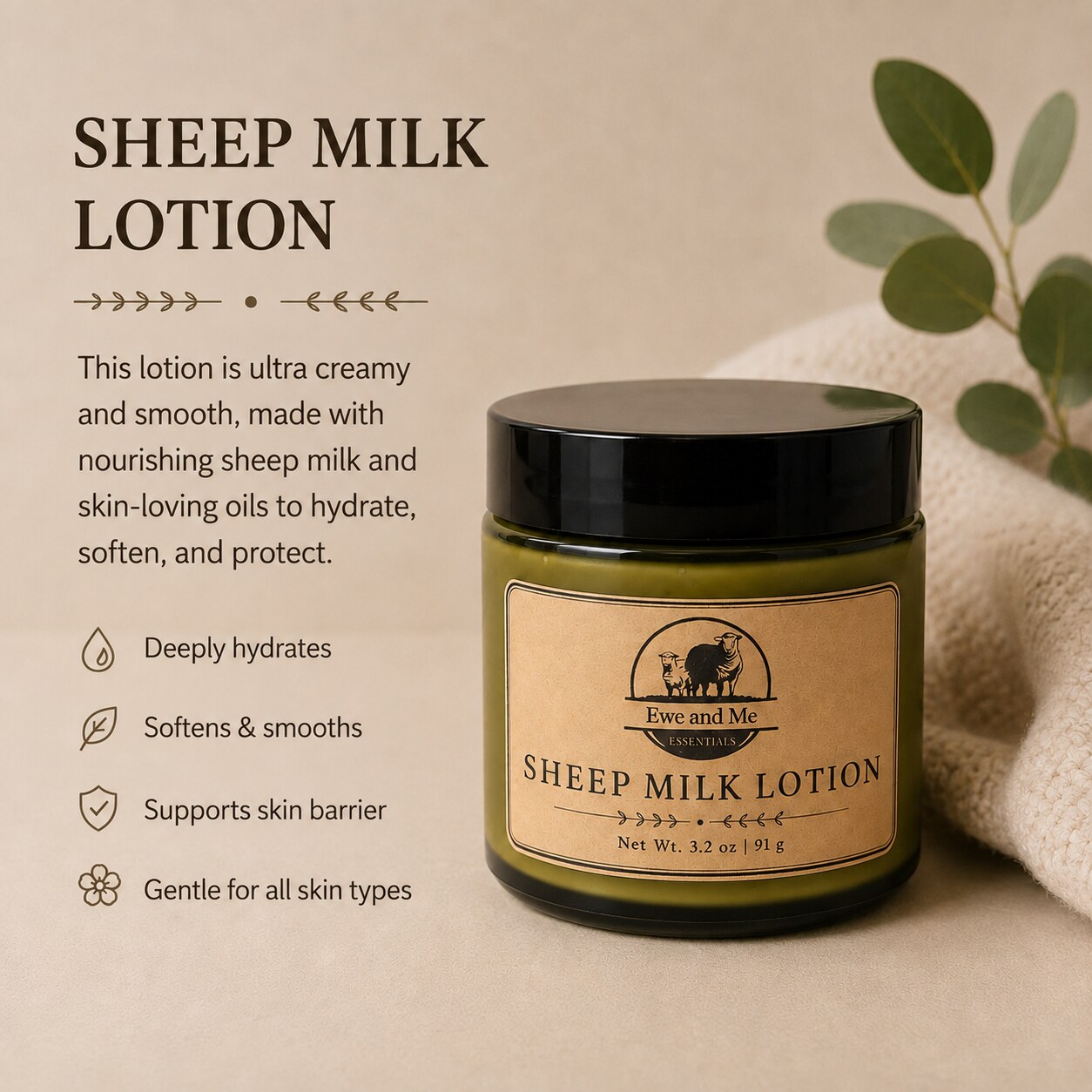 Sheep Milk Lotion — deeply hydrates, softens and supports the skin barrier