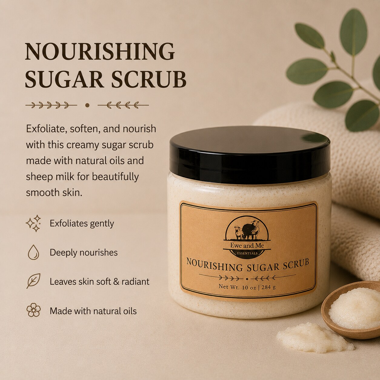 Nourishing Sugar Scrub — gently exfoliates and leaves skin soft and radiant